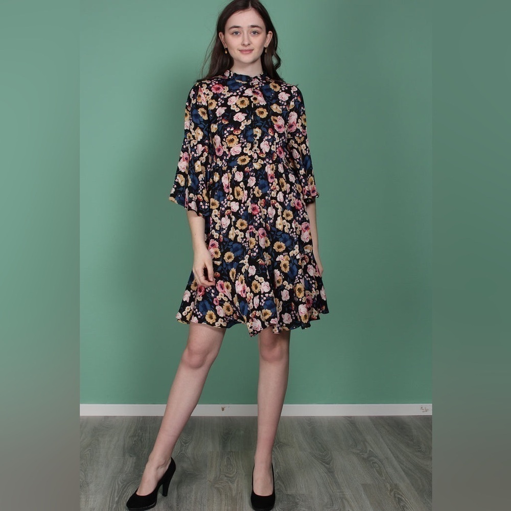 byTiMo Vintage Drape Mini Dress in Flora Black - Picture 3 of 16
